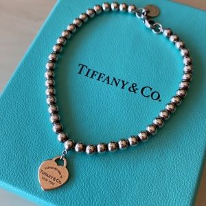 Tiffany Heart TagBead Bracelet Silver&Rubedo Metal
